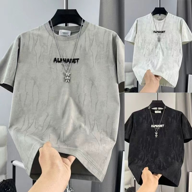 2026 summer new style tie-dye trendy brand casual versatile short-sleeved men's half-sleeved spliced ​​T-shirt men's fashionable and breathable trendy