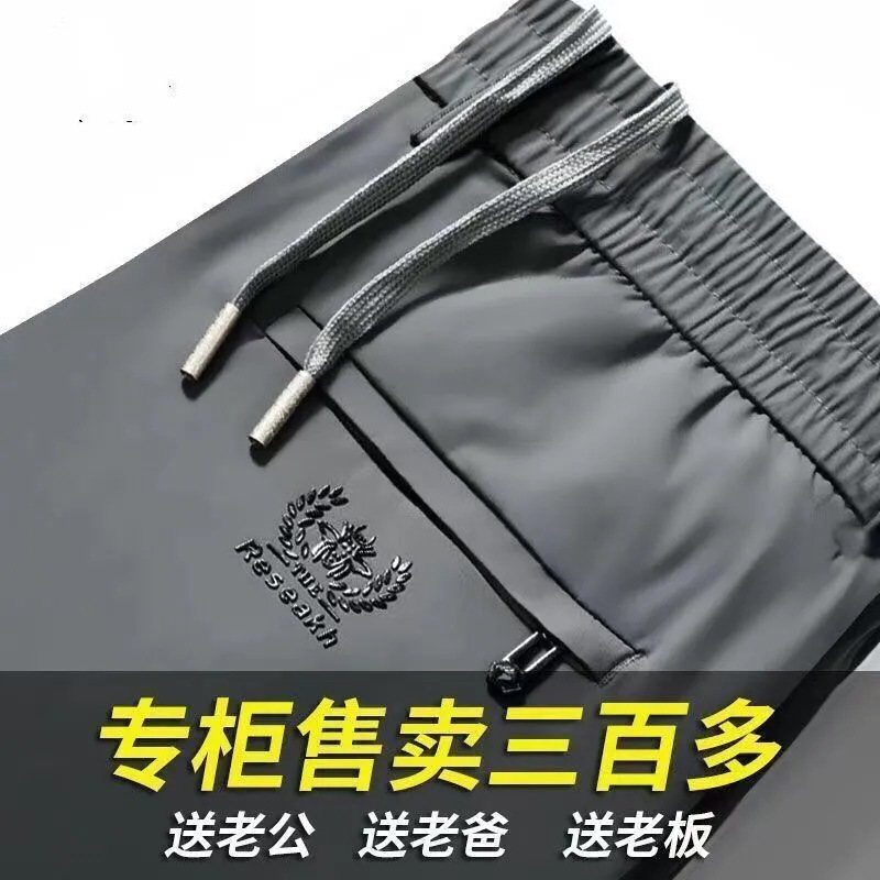 Summer Business Casual Ice Silk Pants Men's Sports Versatile Pants Straight Leg Loose Men's Pants Daily Clothing Popular Style