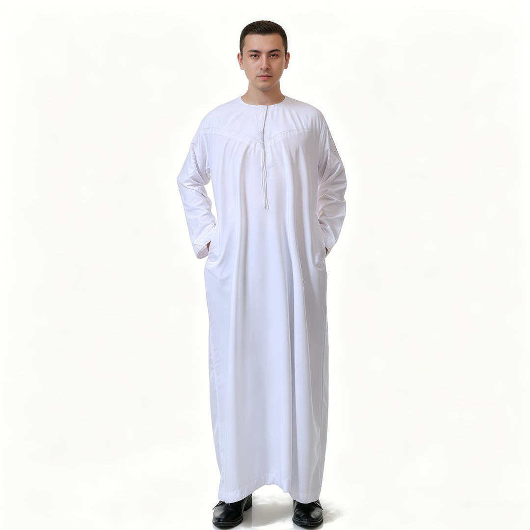 Cross-border best-selling crew neck robe solid color breathable fabric loose drape men's long clothing ready stock wholesale
