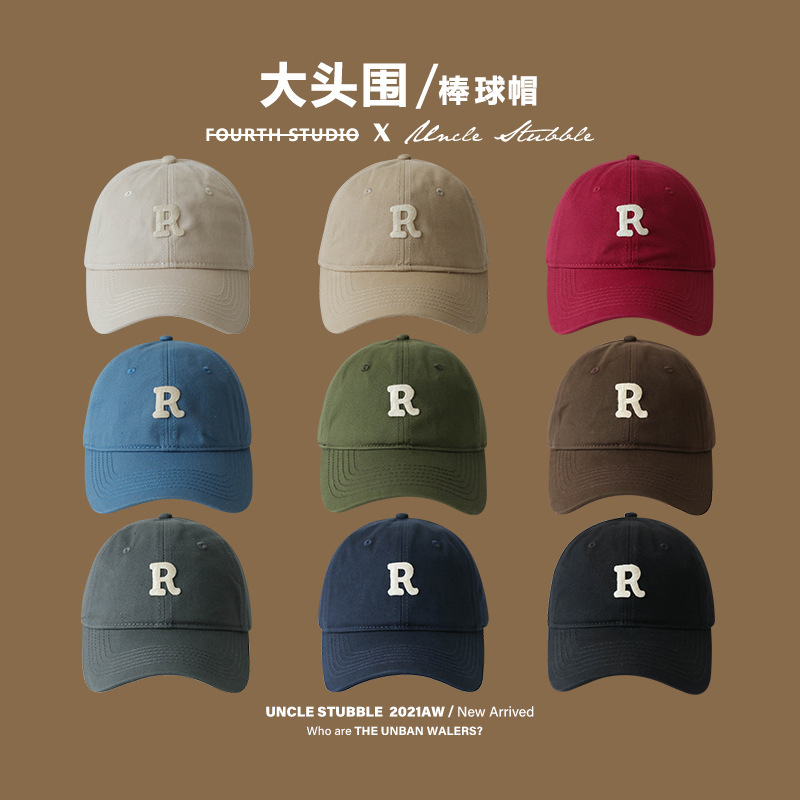 Baseball hat for women spring and autumn Korean version with letter R logo 2024 new fashion large brim slimming face small duck cap for men.