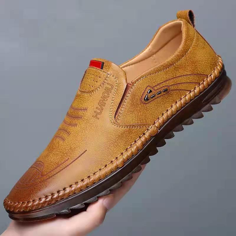 2026 New Leather Shoes Men's Fashion Soft Leather Casual Leather Shoes Wear-Resistant Beanie Shoes Men's Shoes Wholesale Dropshipping