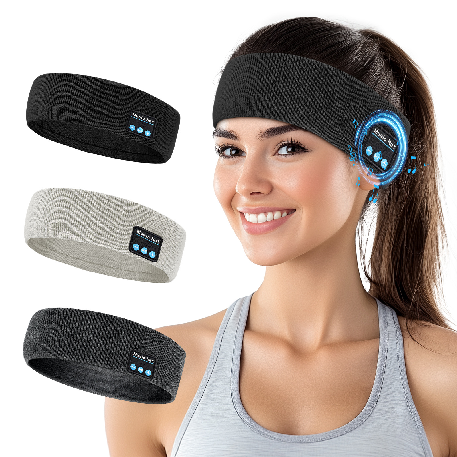 Cross-border hot selling wireless Bluetooth headscarf outdoor fitness sweat-absorbent headphones music call outdoor knitted Bluetooth headband