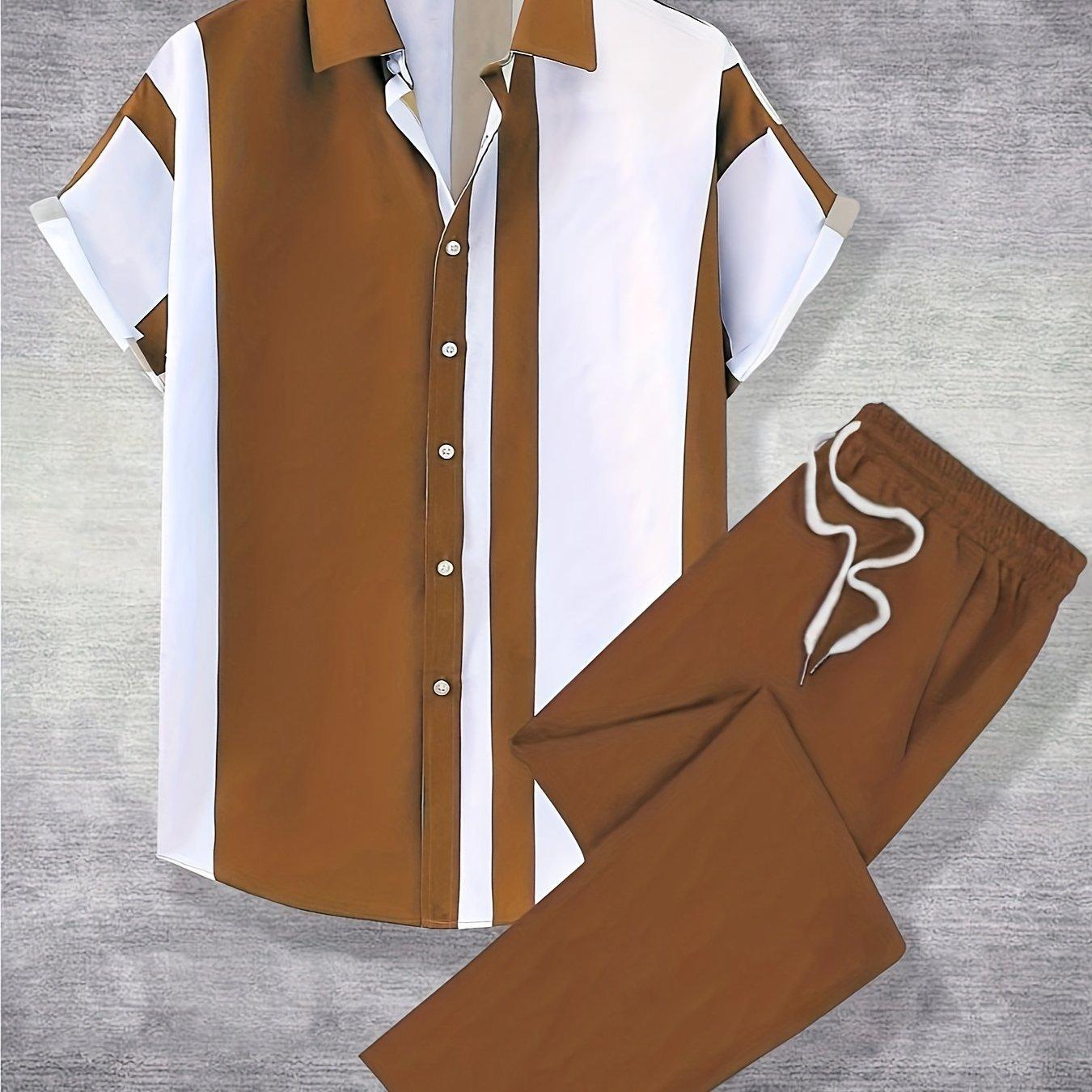 Cross-border foreign trade men's casual fashion short-sleeved shirt + trousers suit Hawaiian shirt 3D digital printing